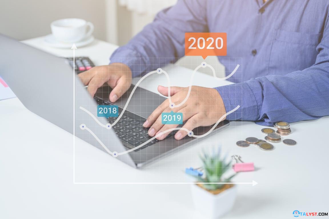 A man analyzing date-specific charts on a computer, representing custom forecasting models in hospitality